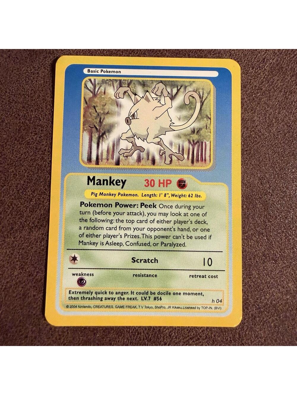 Mankey #H04 Pokémon Funskool Near Mint or Better RARE 2004 TCG India Vintage